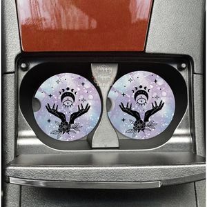 Celestial Floral Hands & Moon Phases Car Coasters 2 Pack
